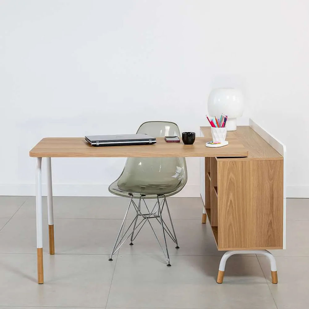 Mesa Escrivaninha Flexus com Balcão Credenza Fixo 1 Gaveta e 1 Porta Hanover e Branca 1,39m - Imagem 6