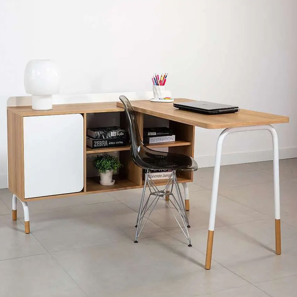 Mesa Escrivaninha Flexus com Balcão Credenza Fixo 1 Gaveta e 1 Porta Hanover e Branca 1,39m - Imagem 7