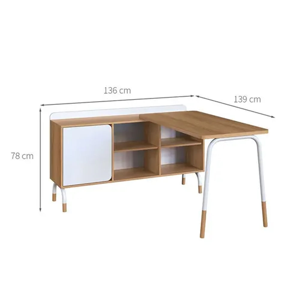 Mesa Escrivaninha Flexus com Balcão Credenza Fixo 1 Gaveta e 1 Porta Hanover e Branca 1,39m - Imagem 8