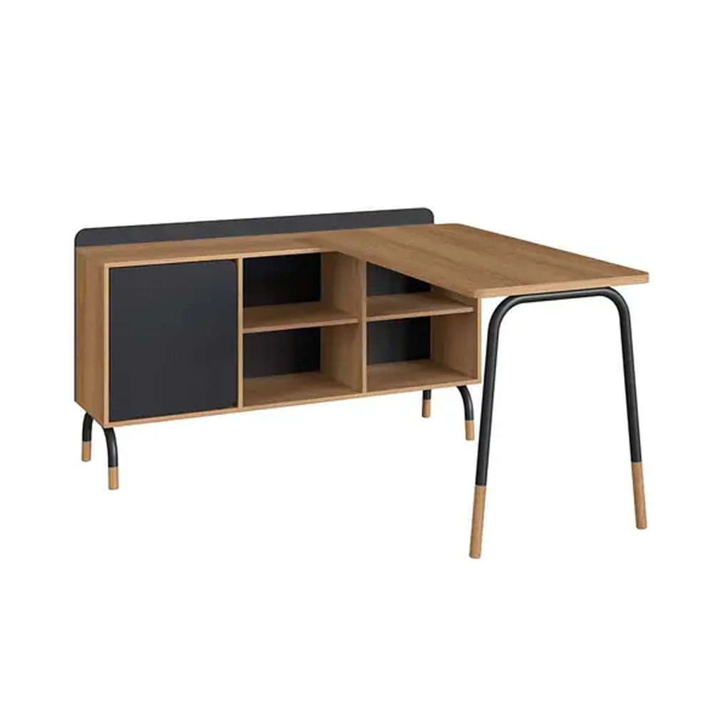 Mesa Escrivaninha Flexus com Balcão Credenza Fixo 1 Gaveta e 1 Porta Hanover e Preta 1,39m