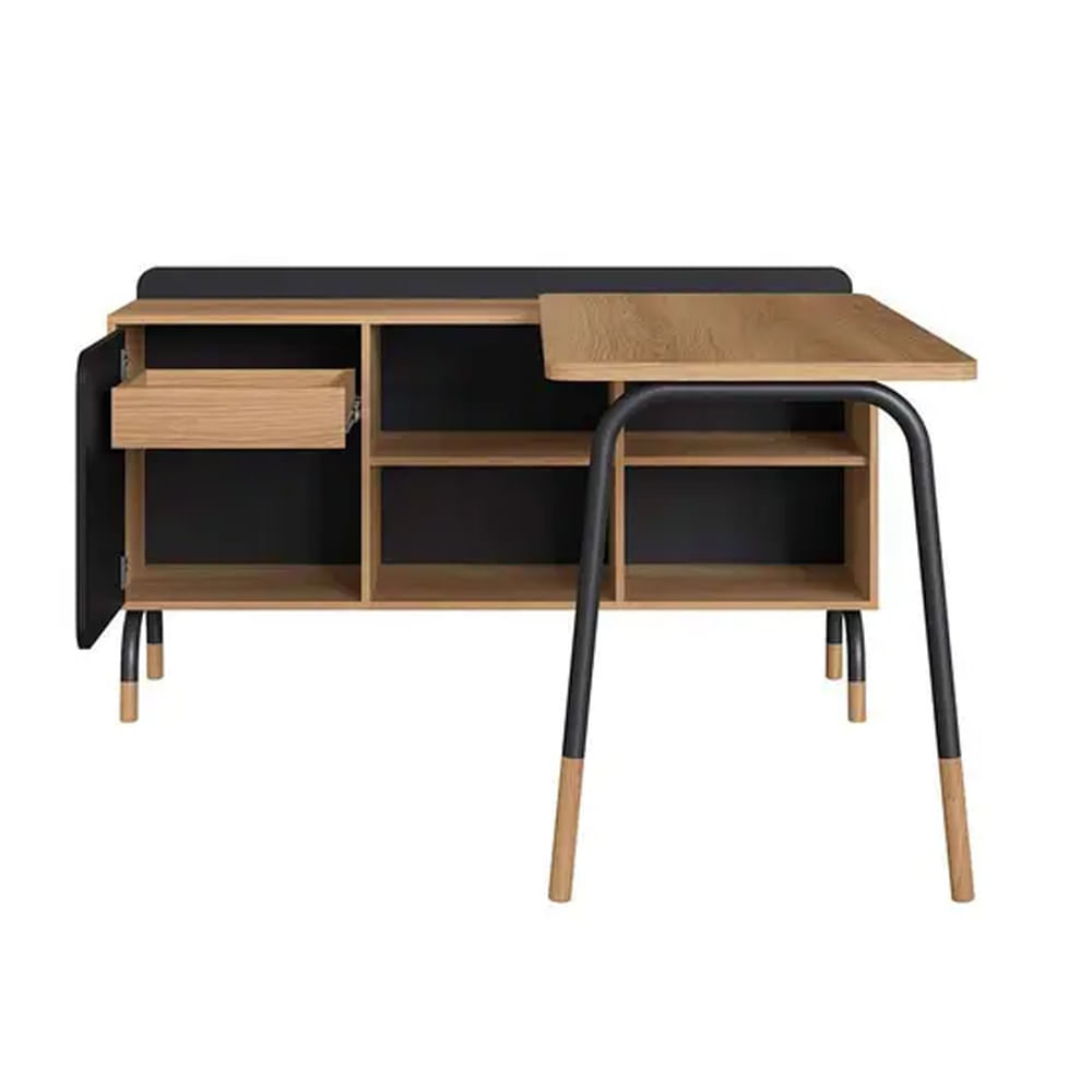 Mesa Escrivaninha Flexus com Balcão Credenza Fixo 1 Gaveta e 1 Porta Hanover e Preta 1,39m - Imagem 2