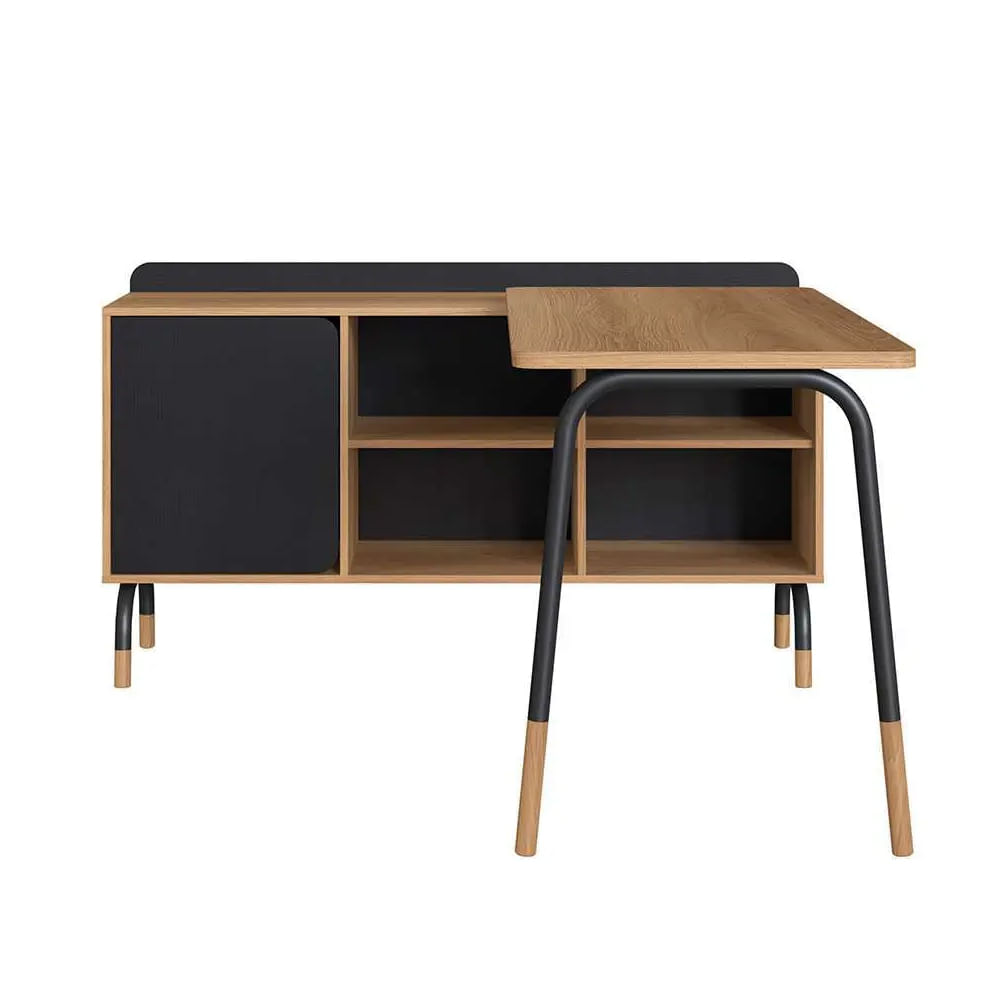 Mesa Escrivaninha Flexus com Balcão Credenza Fixo 1 Gaveta e 1 Porta Hanover e Preta 1,39m - Imagem 3