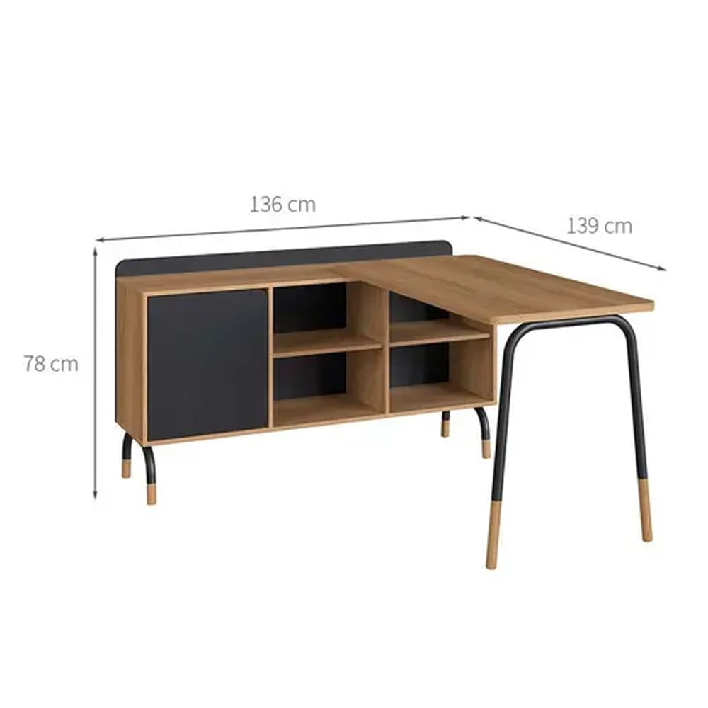 Mesa Escrivaninha Flexus com Balcão Credenza Fixo 1 Gaveta e 1 Porta Hanover e Preta 1,39m - Imagem 6