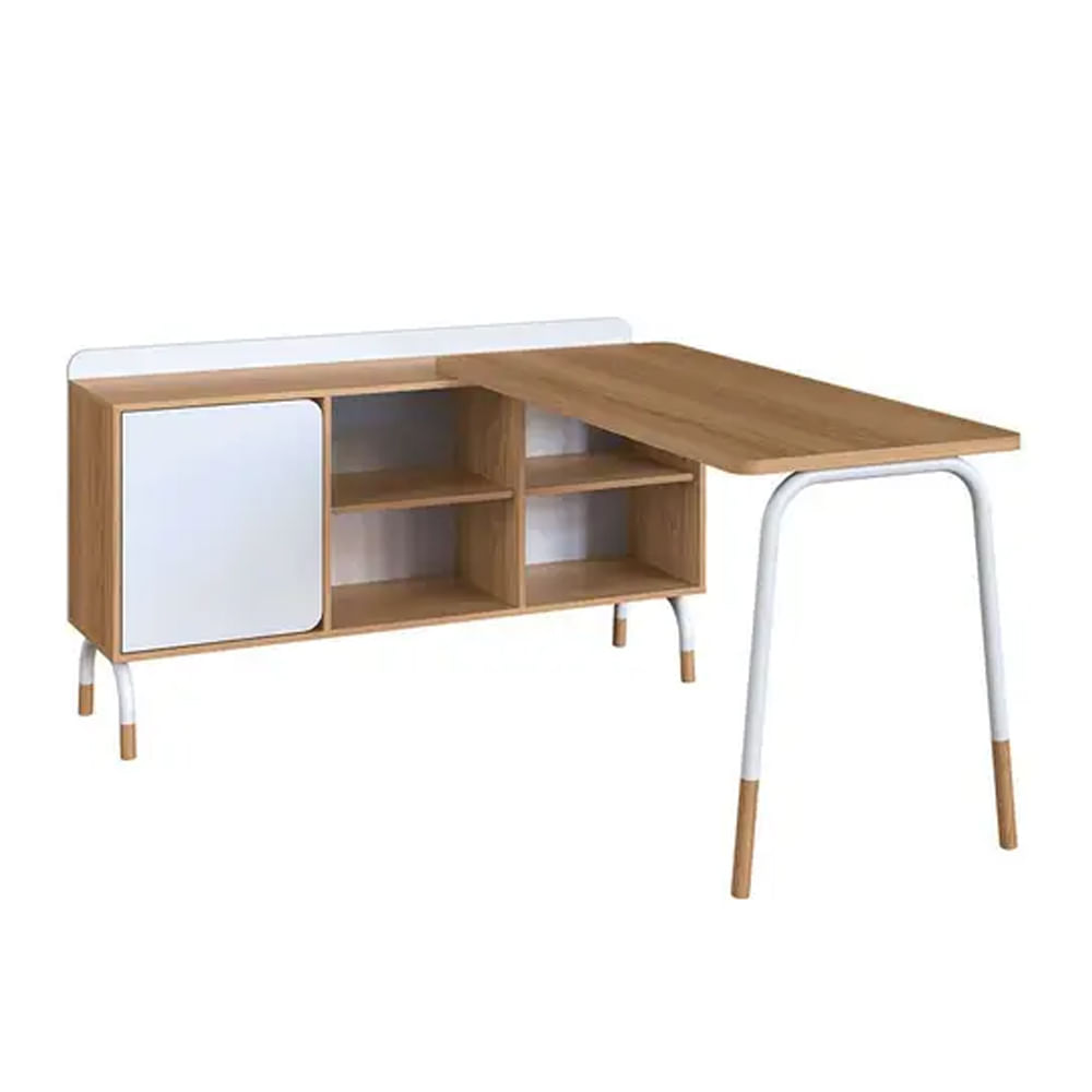 Mesa Escrivaninha Flexus com Balcão Credenza Fixo 1 Gaveta e 1 Porta Hanover e Branca 1,55m