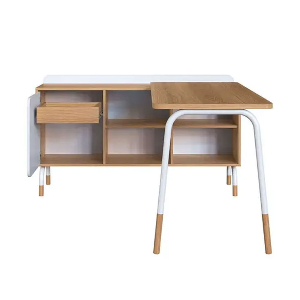 Mesa Escrivaninha Flexus com Balcão Credenza Fixo 1 Gaveta e 1 Porta Hanover e Branca 1,55m - Imagem 2