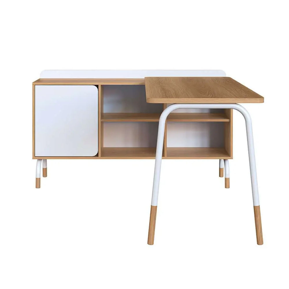 Mesa Escrivaninha Flexus com Balcão Credenza Fixo 1 Gaveta e 1 Porta Hanover e Branca 1,55m - Imagem 3