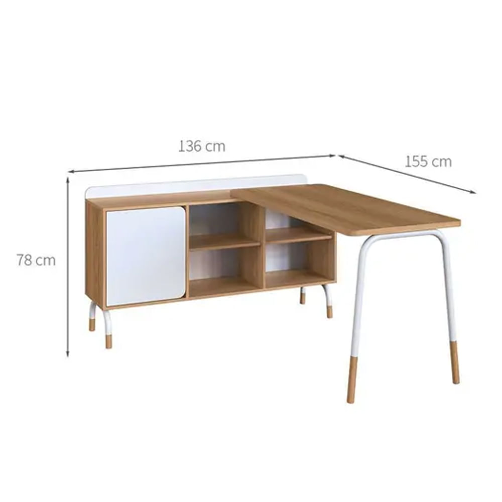 Mesa Escrivaninha Flexus com Balcão Credenza Fixo 1 Gaveta e 1 Porta Hanover e Branca 1,55m - Imagem 7