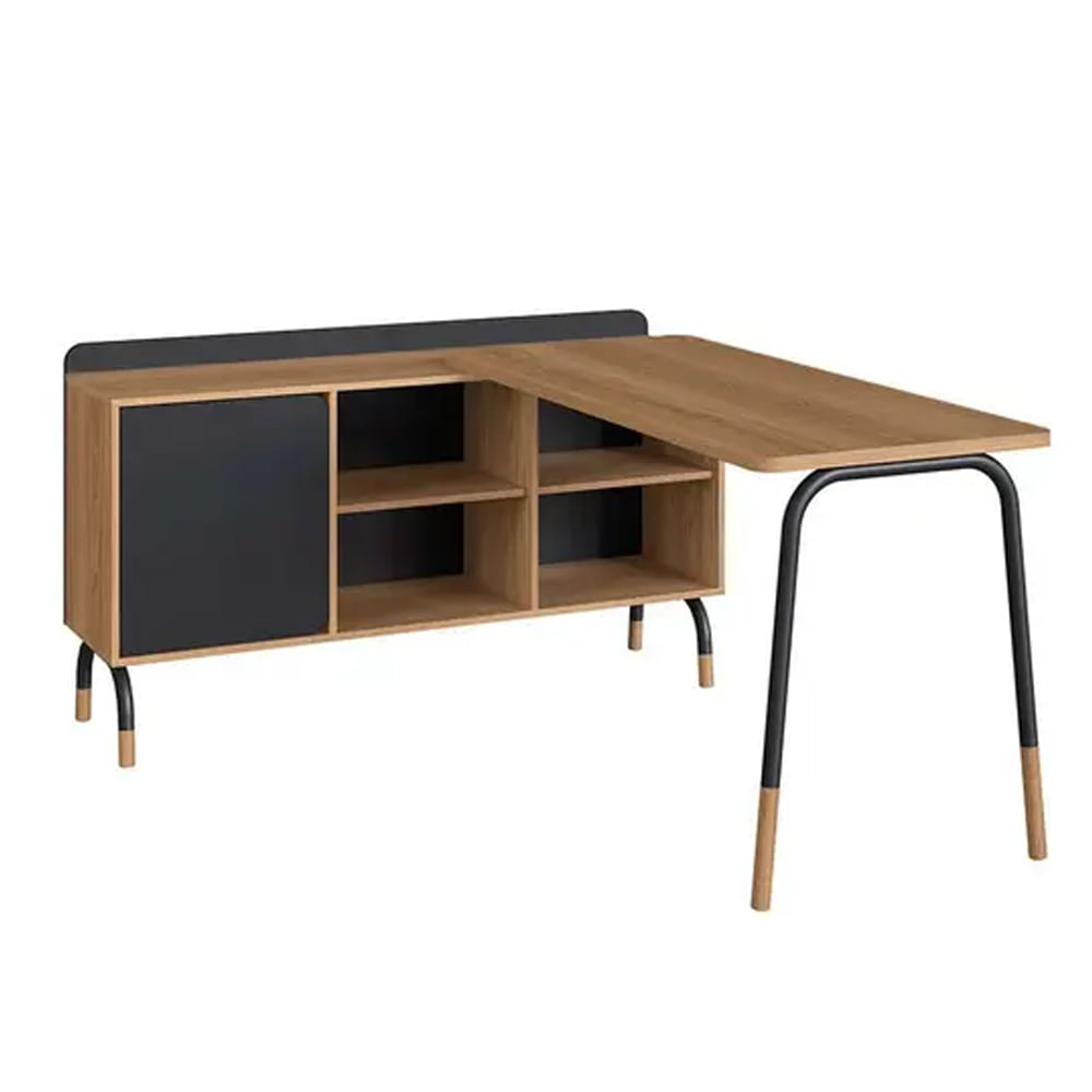 Mesa Escrivaninha Flexus com Balcão Credenza Fixo 1 Gaveta e 1 Porta Hanover e Preta 1,55m