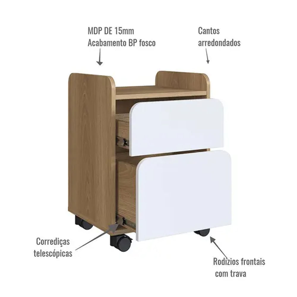Gaveteiro Flexus com 2 Gavetas Hanover e Branco - Imagem 5