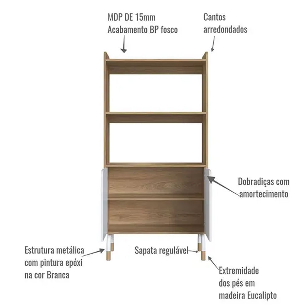 Armário Alto Flexus Home com 2 Portas Hanover e Branco - Imagem 4