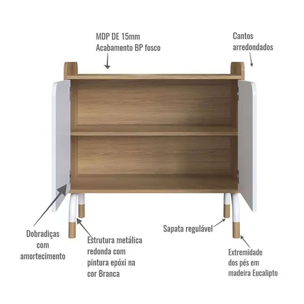 Armário Baixo Flexus Home com 2 Portas Hanover e Branco - Imagem 4
