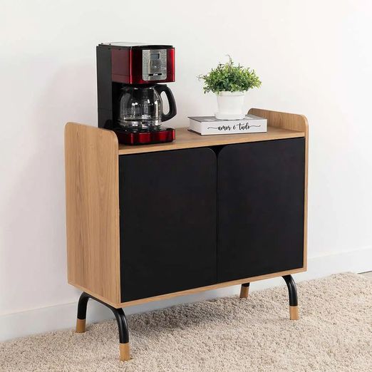 FAN Ho 2セット Armário Baixo Flexus Home com 2 Portas Hanover e Preto