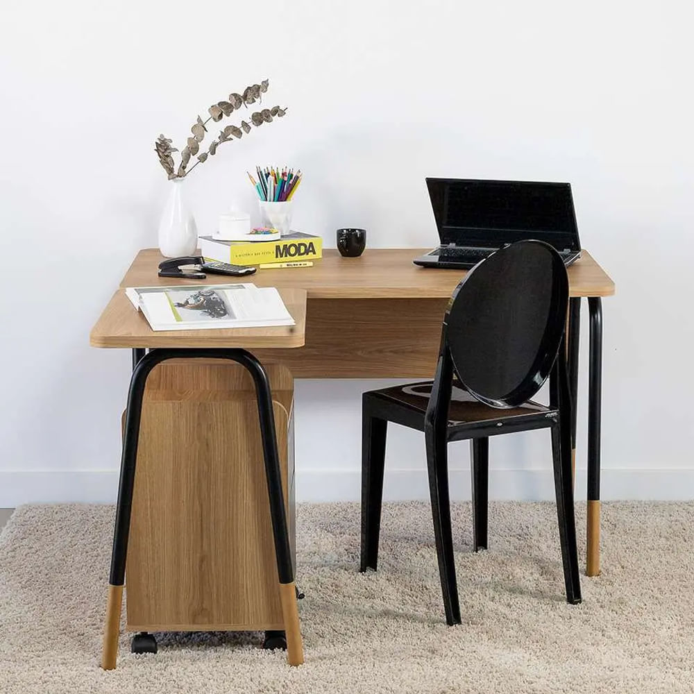 Mesa Escrivaninha Flexus de Canto Hanover e Preta 1,20m - Imagem 5