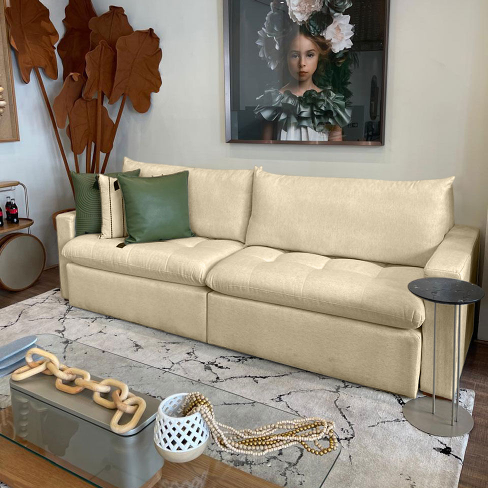 Sofá Milão Retrátil e Reclinável sem Caixa em Linho Bege 2,10m - Imagem 2