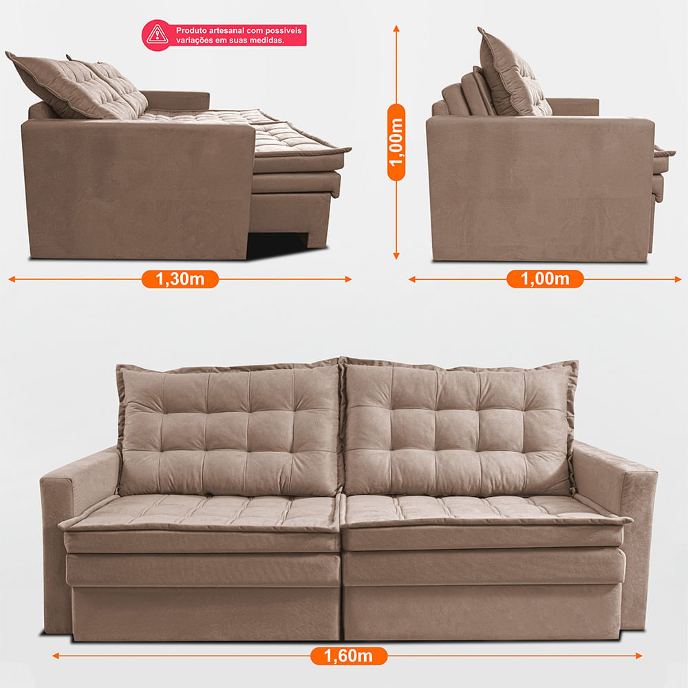Sofá Sem Caixa Retrátil Baú 1,60m Sofá inBox Silence Velupluma Bege - Imagem 4