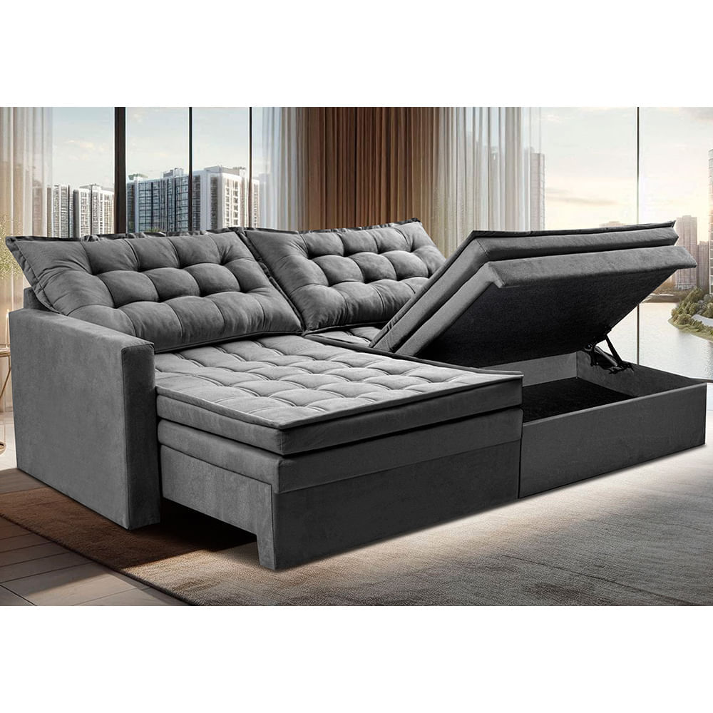 Sofá Sem Caixa Retrátil Baú 1,80m Sofá inBox Silence Velupluma Cinza