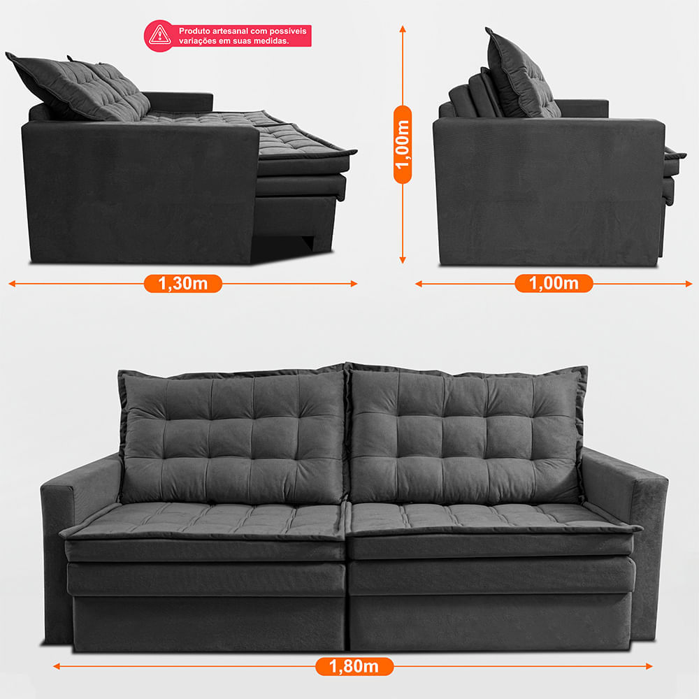 Sofá Sem Caixa Retrátil Baú 1,80m Sofá inBox Silence Velupluma Cinza - Imagem 4