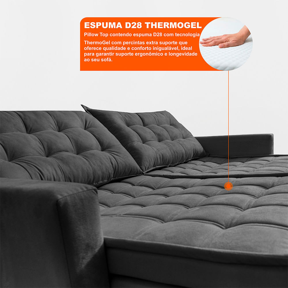 Sofá Sem Caixa Retrátil Baú 1,80m Sofá inBox Silence Velupluma Cinza - Imagem 2