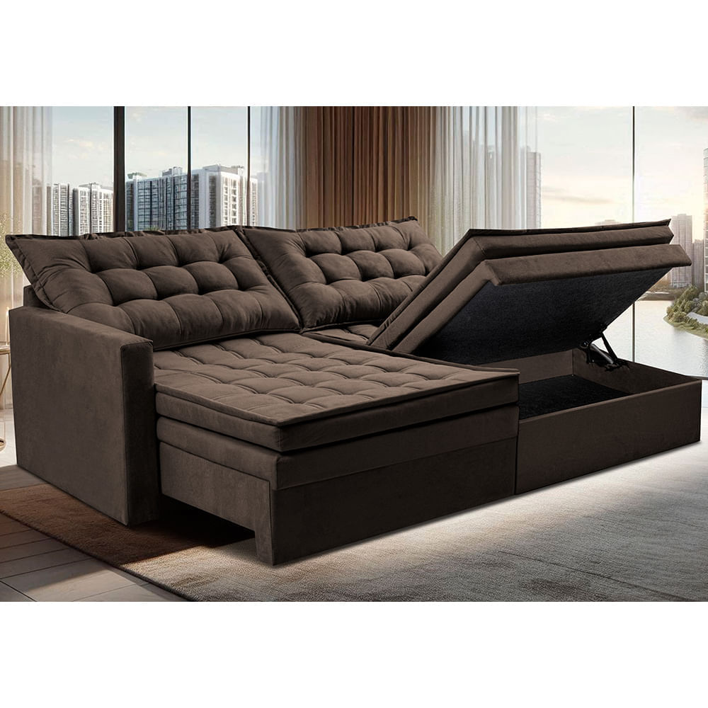 Sofá Sem Caixa Retrátil Baú 1,60m Sofá inBox Silence Velupluma Café