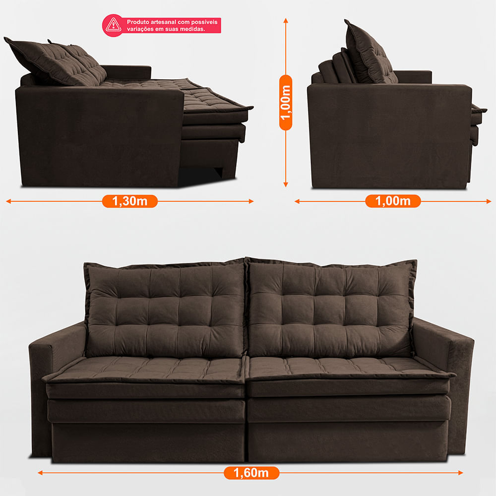 Sofá Sem Caixa Retrátil Baú 1,60m Sofá inBox Silence Velupluma Café - Imagem 4