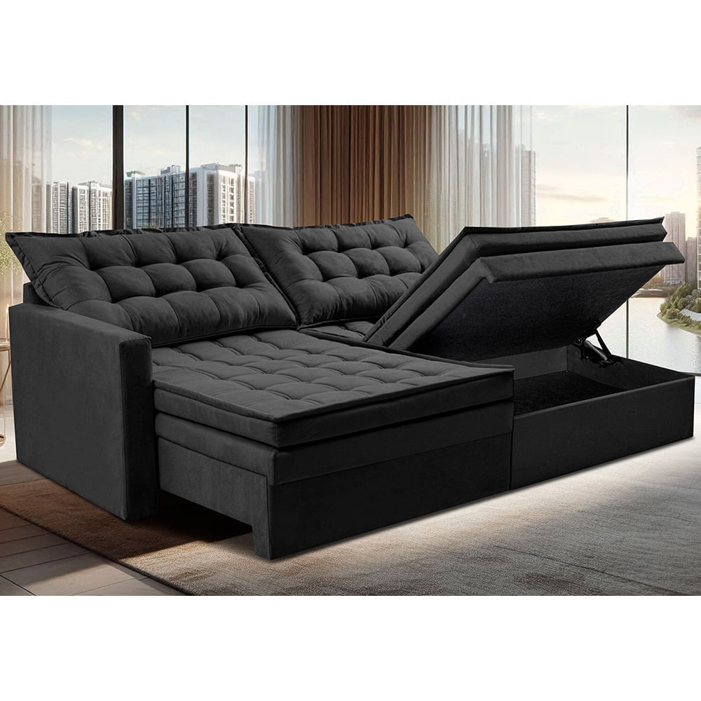 Sofá Sem Caixa Retrátil Baú 1,80m Sofá inBox Silence Velupluma Preto