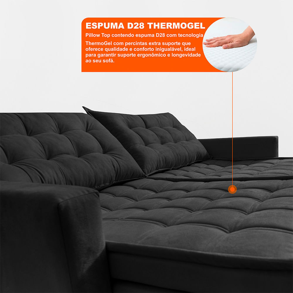 Sofá Sem Caixa Retrátil Baú 1,80m Sofá inBox Silence Velupluma Preto - Imagem 2