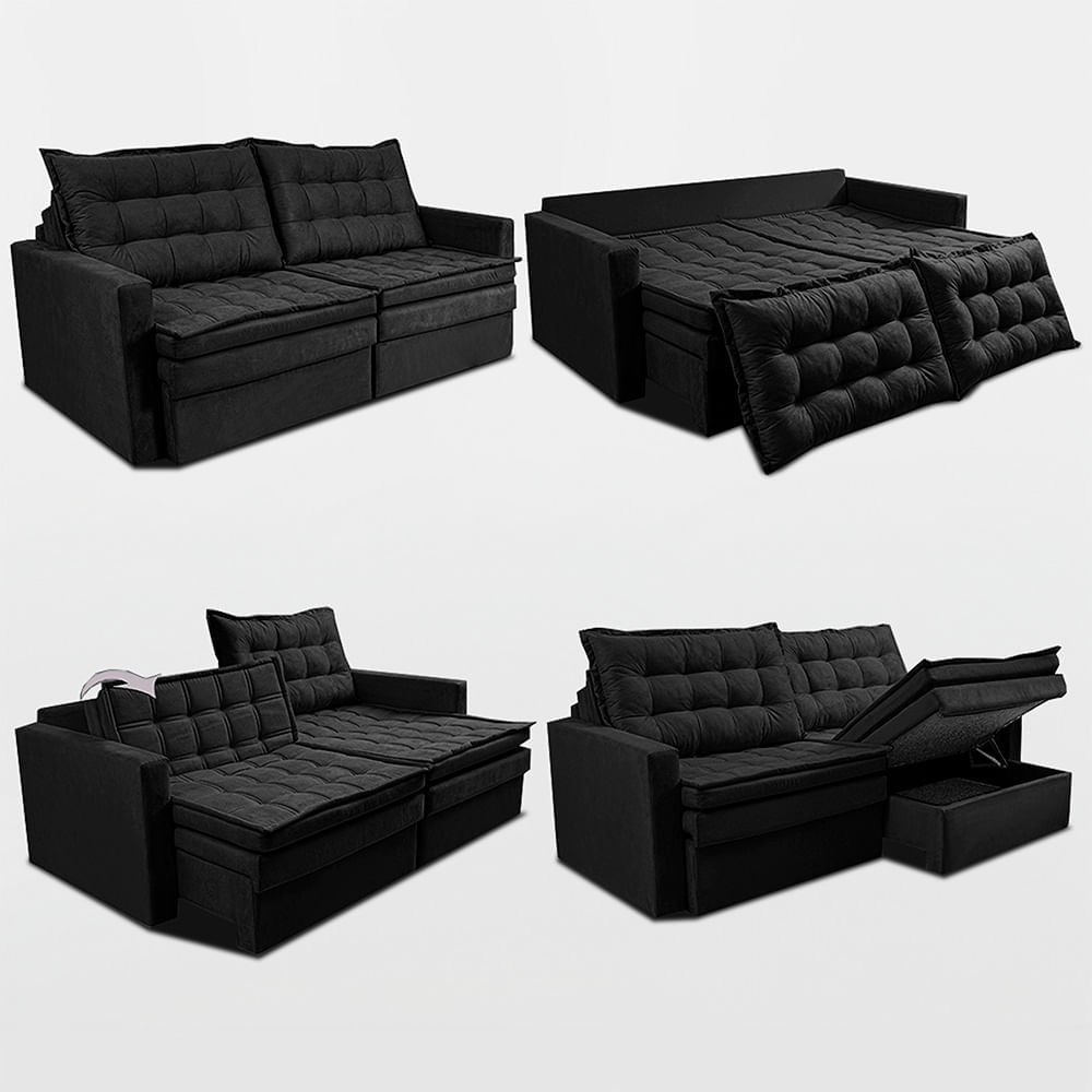 Sofá Sem Caixa Retrátil Baú 1,80m Sofá inBox Silence Velupluma Preto - Imagem 7