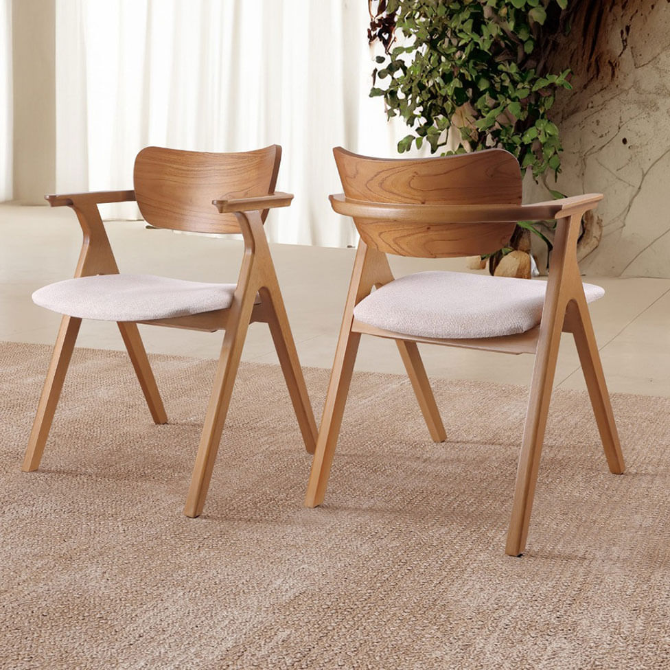 Cadeira Zara Madeira Maciça Assento em Linho Bege - Imagem 3