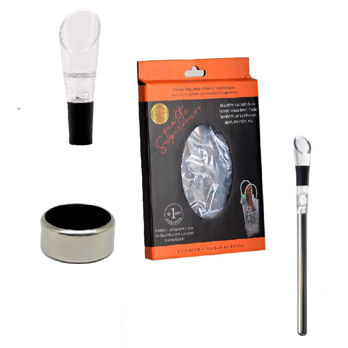 Kit Vinho Aerador Corta Gotas Bastão Resfriador e Cooler Gel