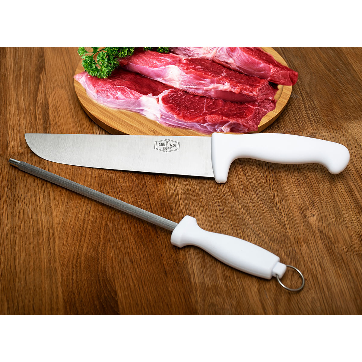 Kit para Churrasco Bandeja Wok Faca e Chaira 4 peças Prana - Imagem 2