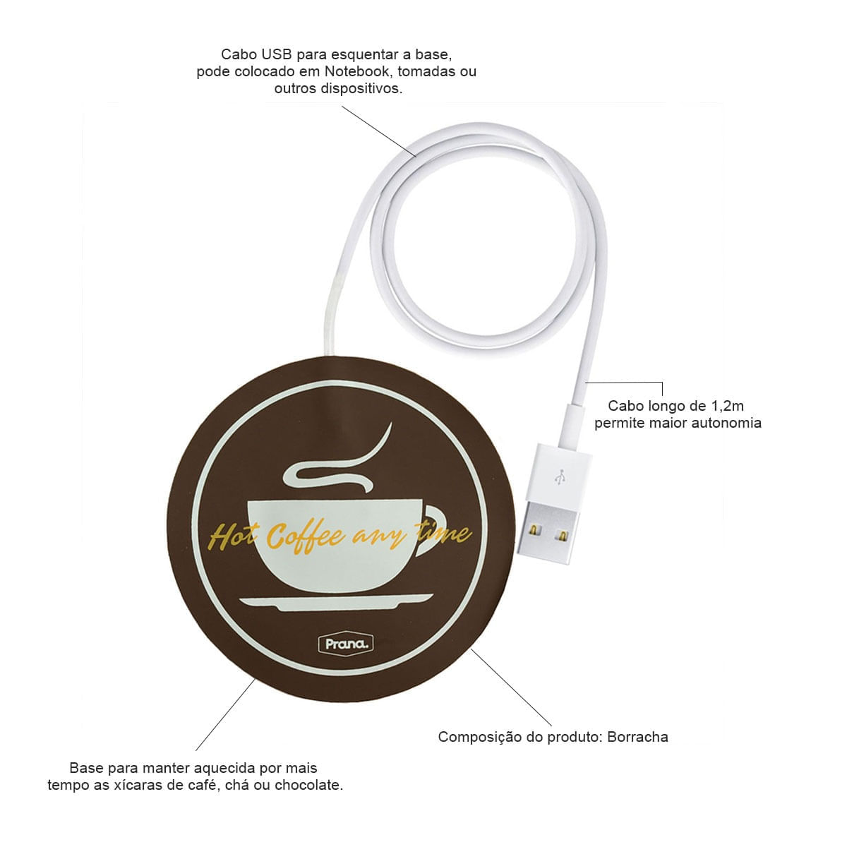 Kit Xícara Com Aquecedor USB Infusor Chá Estilo Timer Prana - Imagem 6