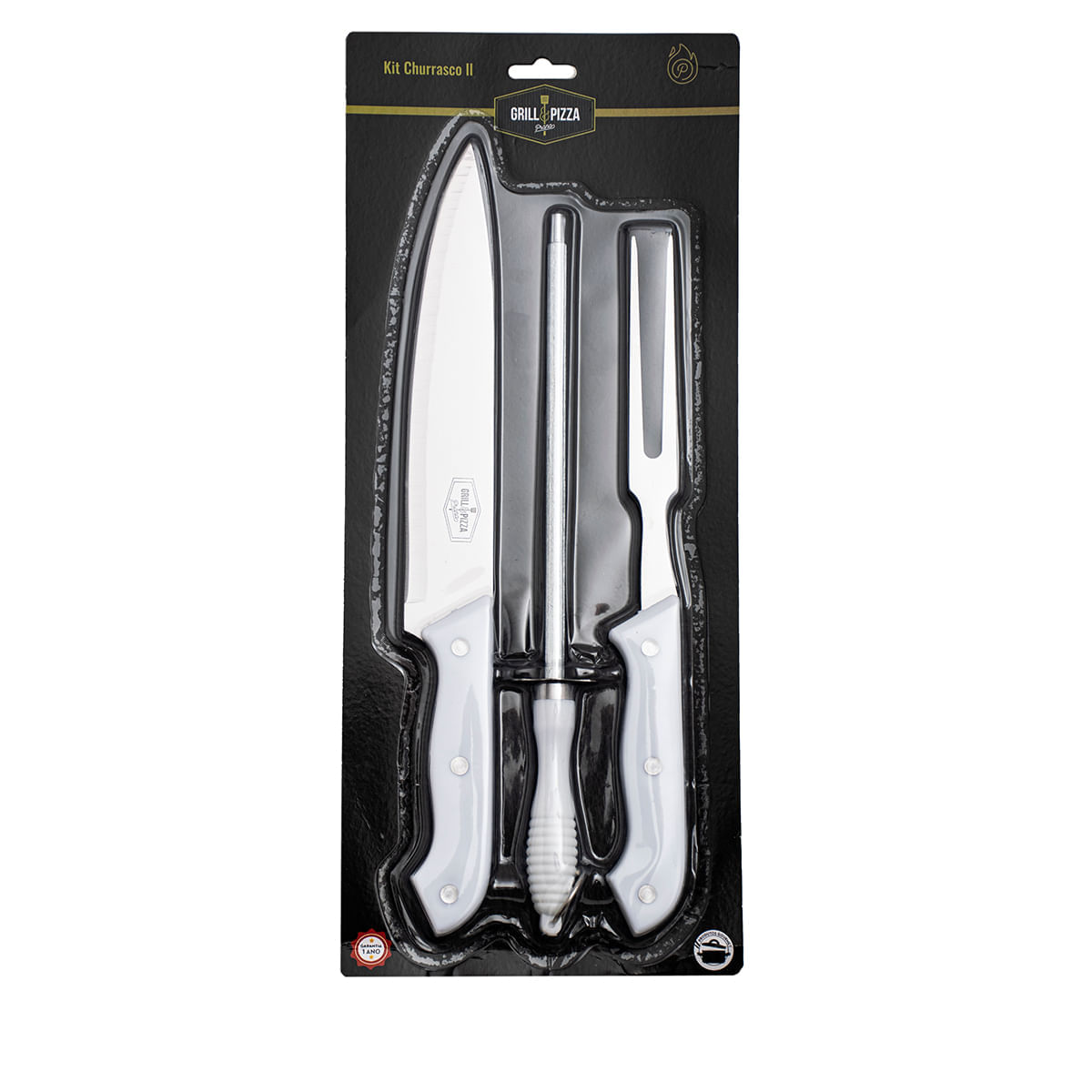 Kit Churrasco Garfo e Faca Chaira 3 Pçs Grill & Pizza Prana - Imagem 4