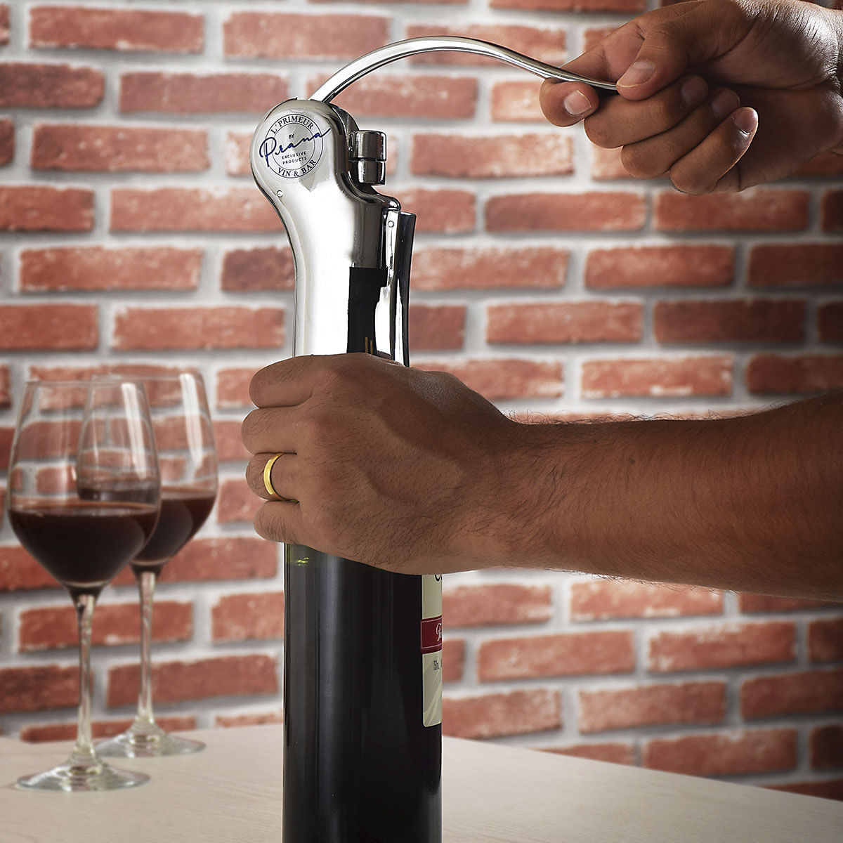 Saca Rolhas Cromado Vinho Abridor Garrafa L'Primeur Prana - Imagem 3