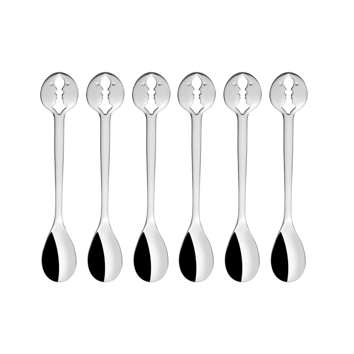 Conjunto de 6 Colheres de Café Chá Moka Prata Kiss Bugatti