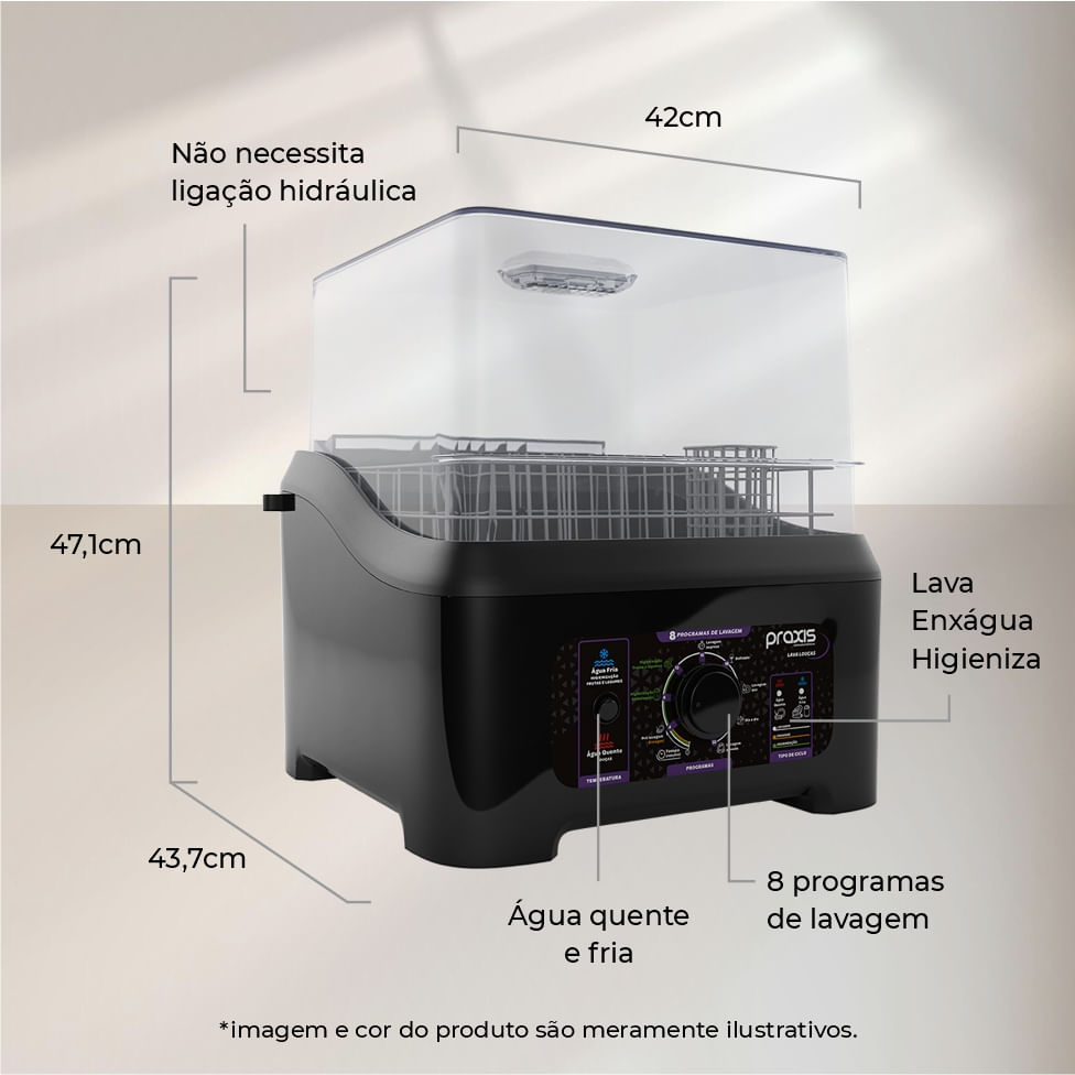 Lava Louças Portátil Semi Automática Praxis Preta 127V - Imagem 8