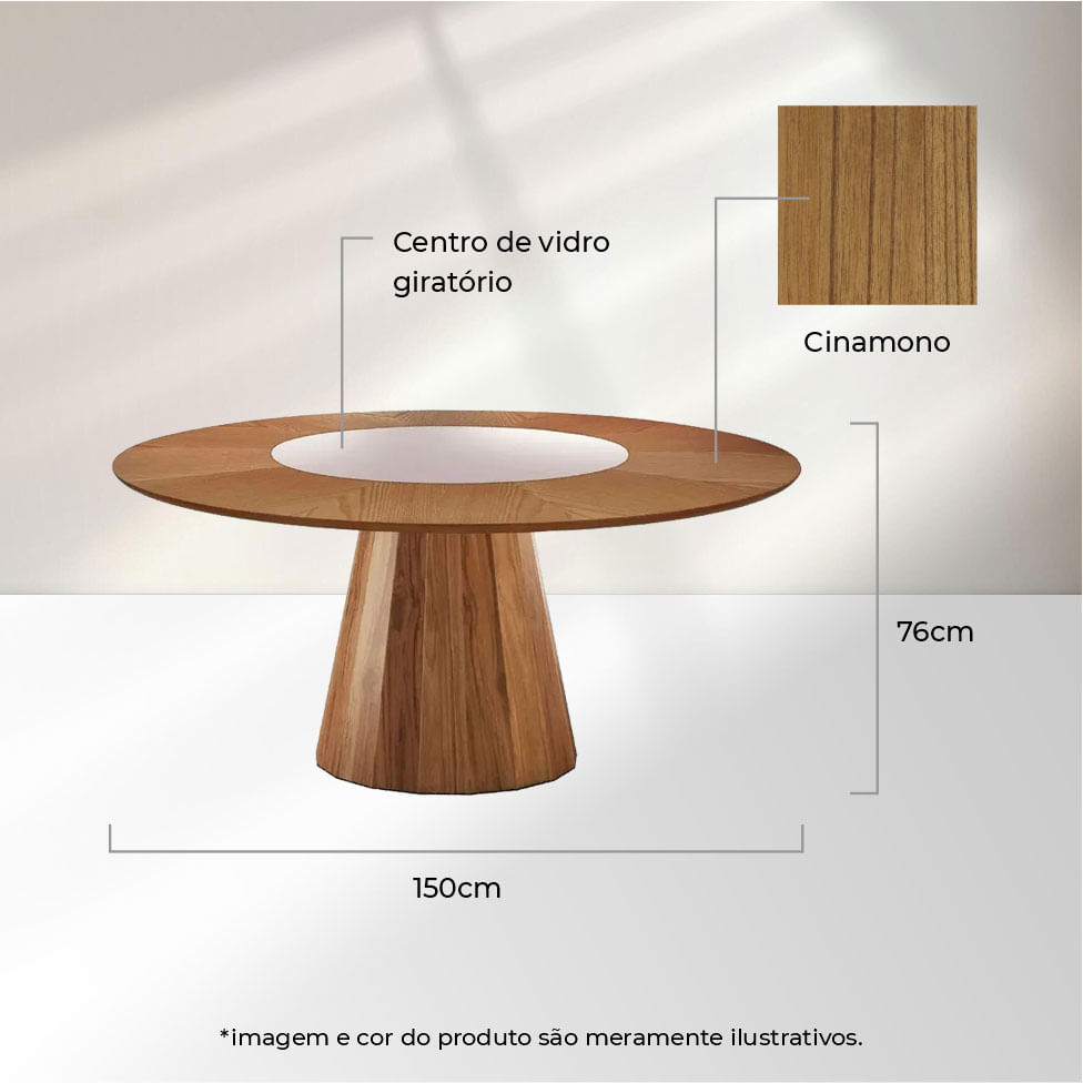 Mesa de Jantar Allure com Centro Giratório Cinamomo e Off White 1,50m - Imagem 3