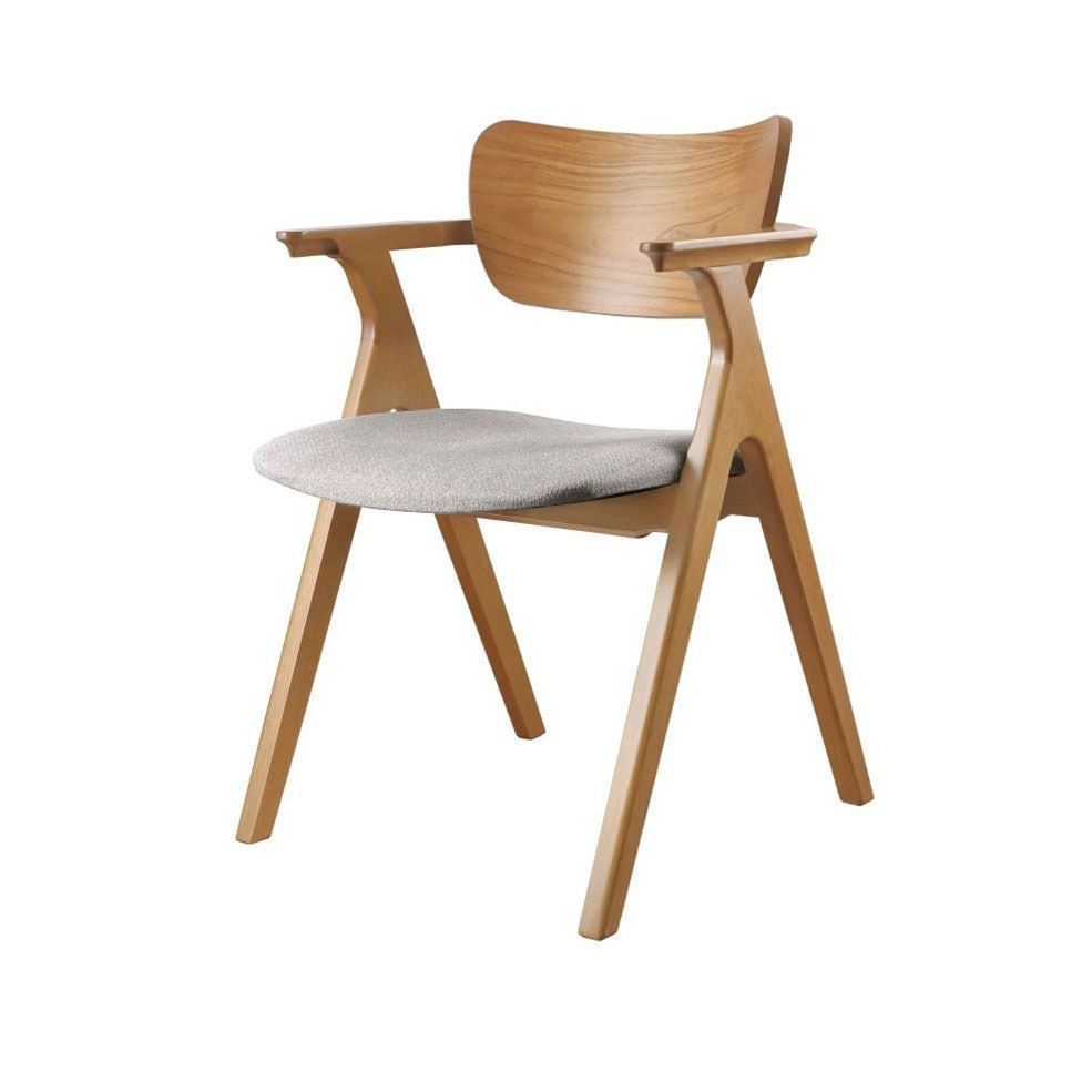 Cadeira Zara Madeira Maciça Assento em Linho Cinza Mescla