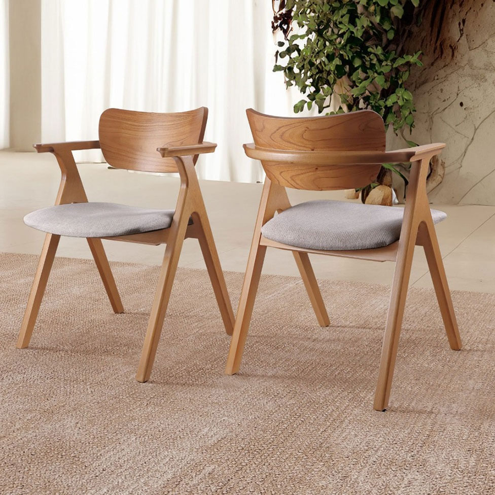 Cadeira Zara Madeira Maciça Assento em Linho Cinza Mescla - Imagem 3