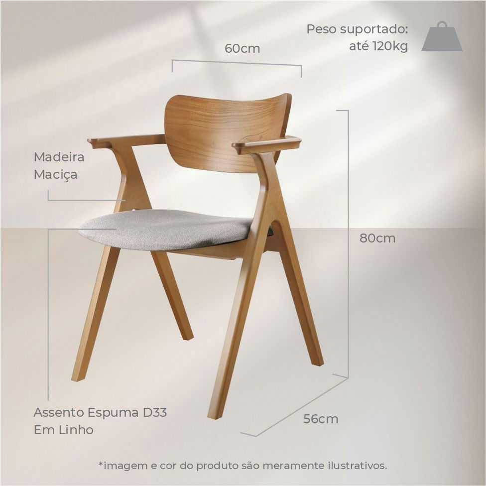 Cadeira Zara Madeira Maciça Assento em Linho Cinza Mescla - Imagem 4