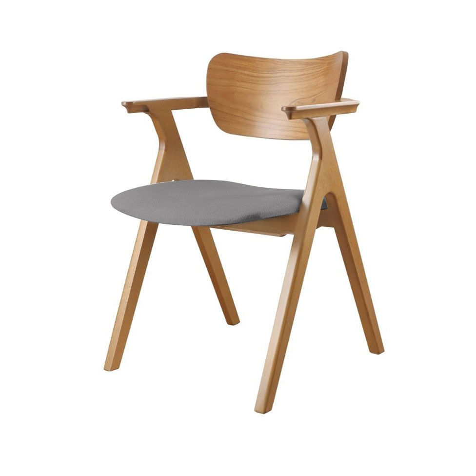 Cadeira Zara Madeira Maciça Assento em Linho Grafite