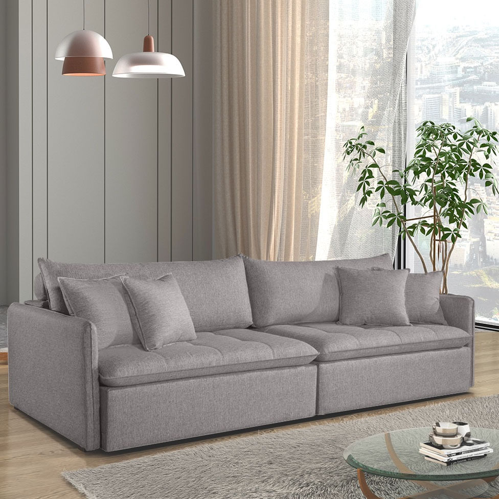 Sofá Fine Retrátil e Reclinável Sem Caixa em Linho Cinza 2,04m - Imagem 2