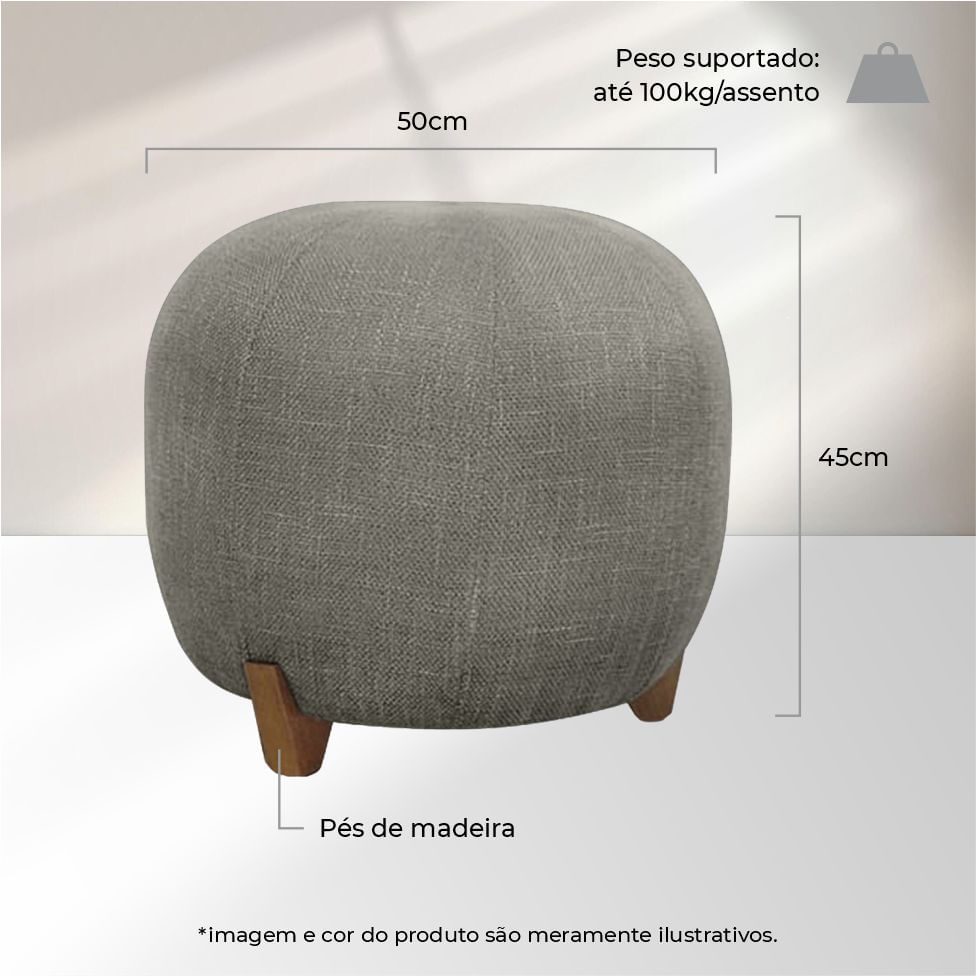 Puff Boul Chumbo com Pé em Madeira - Imagem 3