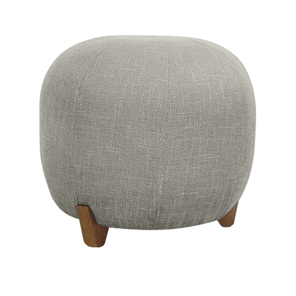 Puff Boul Cinza com Pé em Madeira
