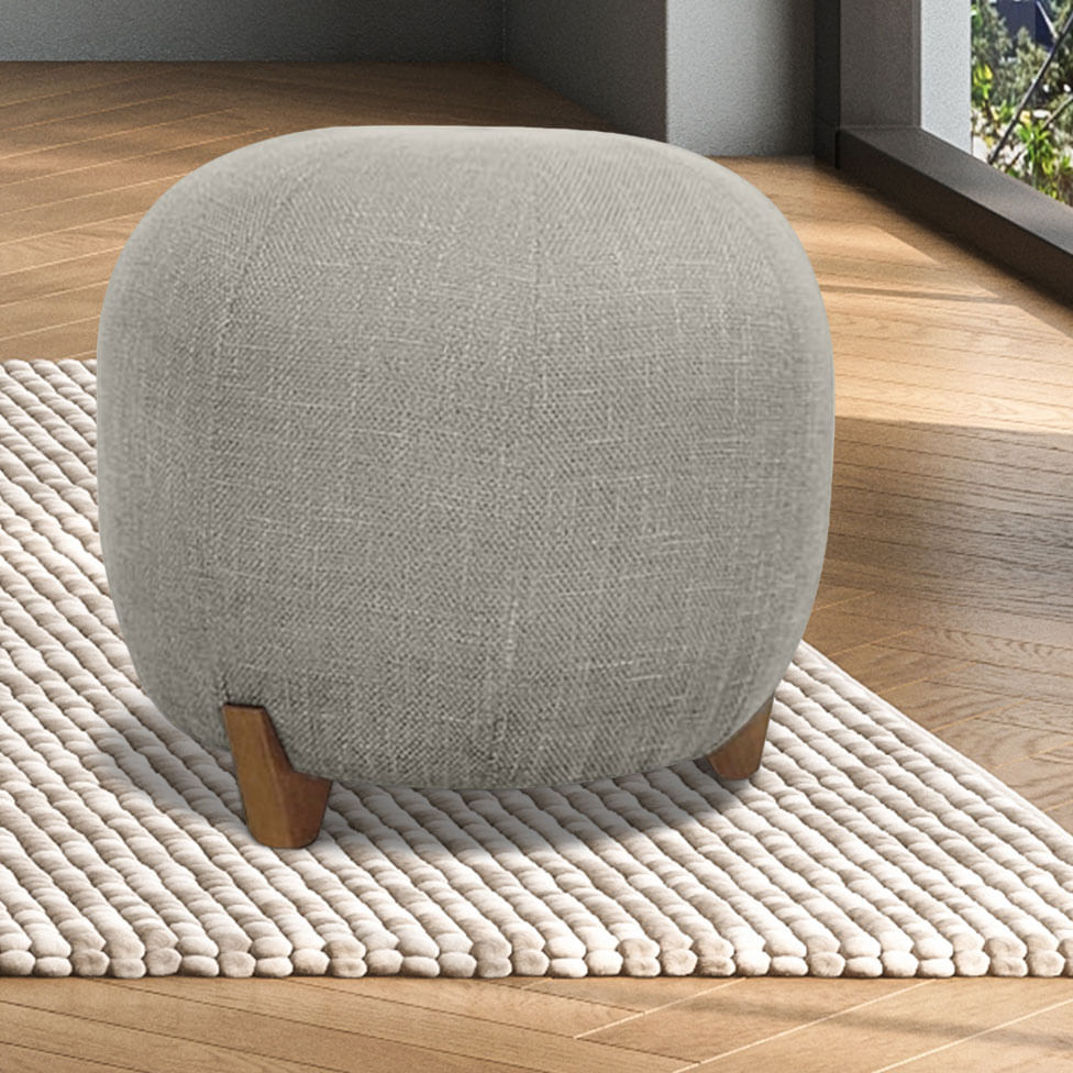 Puff Boul Cinza com Pé em Madeira - Imagem 2