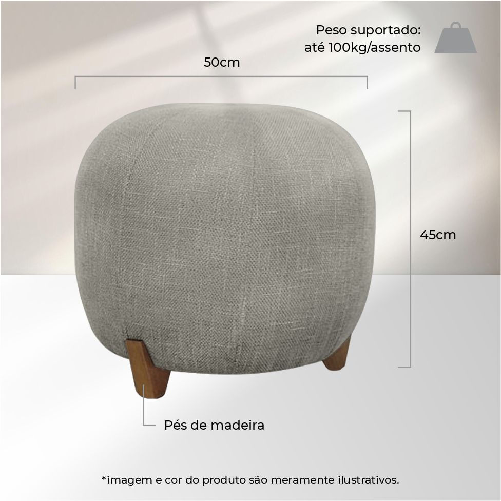 Puff Boul Cinza com Pé em Madeira - Imagem 3
