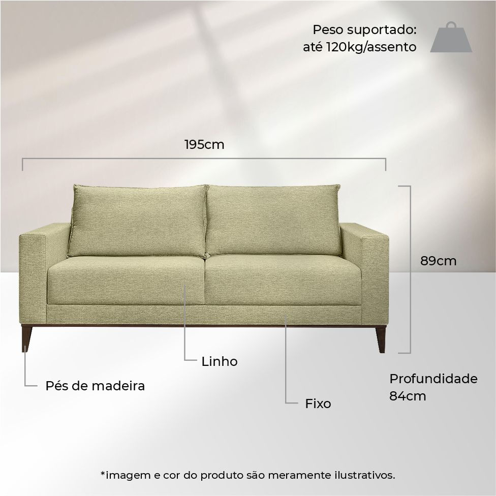 Sofá Nilo Fixo em Linho Areia 1,95m - Imagem 3