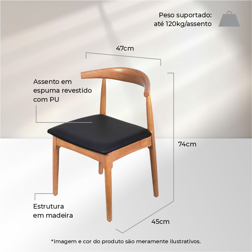 Cadeira Elbow Natural Assento Acolchoado Preto - Imagem 5