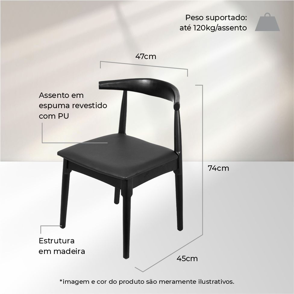 Cadeira Elbow Assento Acolchoado Preto - Imagem 5