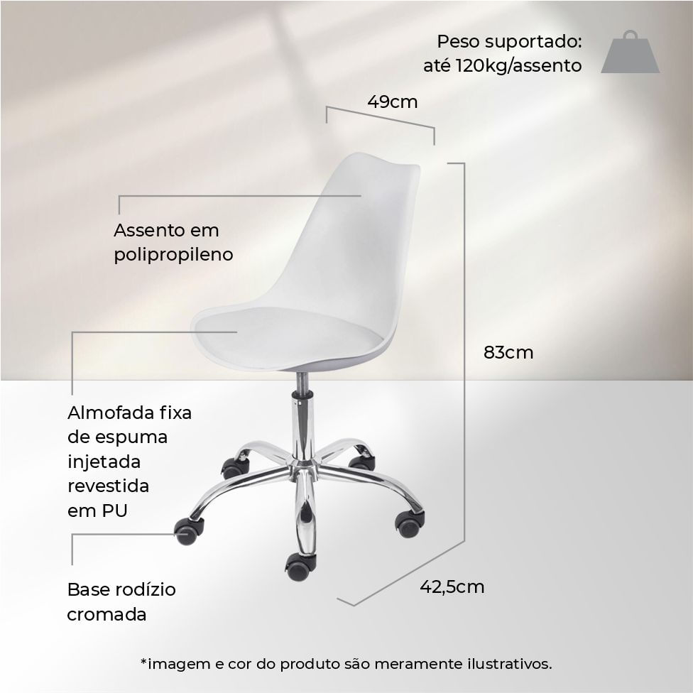 Cadeira Joly Branca Base Rodízio Cromado - Imagem 5