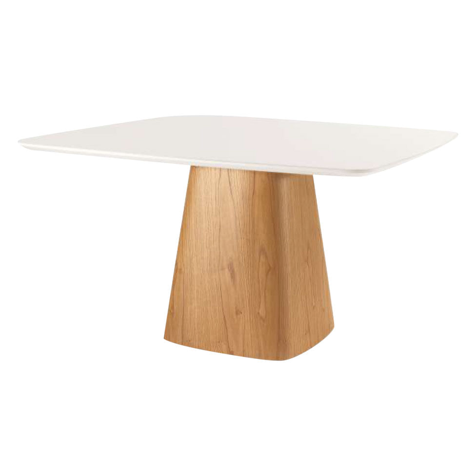 Mesa de Jantar Duna Retangular 1,80m Base Esculpida Madeira Maciça Off White e Mel